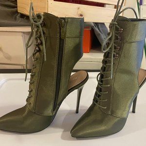 Public Desire Green Stiletto Late Up Boots